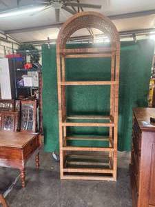 lot 110 image: Caned bookshelf with round top - 4 glass shelfs