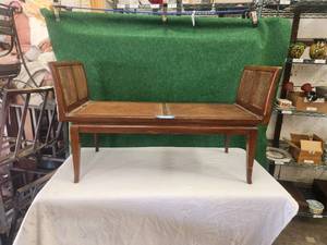 lot 97 image: Vintage bench with caned bottom and sides