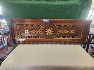 lot 142 image: Antique architecture piece - Rosewood with open work with 3 brass medallions