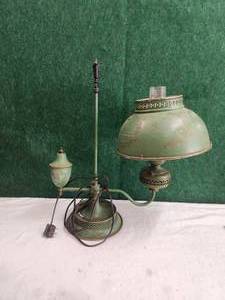 lot 136 image: Antique green metal student desk lamp