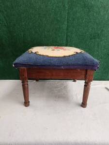 lot 146 image: Antique needlepoint top footstool