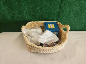 lot 160 image: Woven basket with collectible action figures and toys