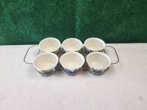 lot 171 image: Vintage Villeroy & Boch set of 6 ramekin bowls and metal tray- Acapulco pattern