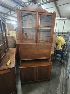 lot 10 image: Antique drop front Secretary desk with keys