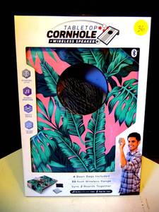 lot 36 image: NEW - TABLETOP CORN HOLE GAME WITH PORTABLE SPEAKER