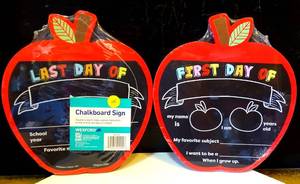 lot 49 image: LOT OF 2 FUN CHALKBOARD SIGNS - APPLES FIRST & LAST DAY OF SCHOOL (REVERSIBLE)