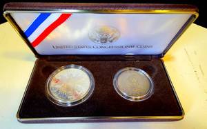 lot 94 image: $$ 1789-1989 U.S. Congressional 2 Coin Set, Silver Proof Dollar, And Half Dollar