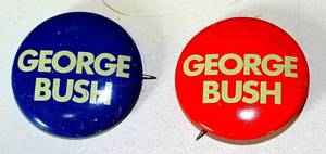 lot 116 image: ORIGINAL AUTHENTIC GEORGE BUSH (SR) PINBACKS - RED & BLUE