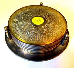 lot 123 image: VINTAGE SILVERPLATE COASTER SET OF 6 WITH STAND