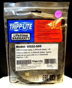 lot 147 image: NEW - Tripp Lite - U022-006 USB 2.0 Gold Cable AB (Male) - 6 ft 6