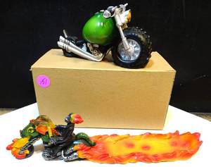 lot 151 image: MOTOR CYCLE THEME LOT - FAT BOY CYCLE AND SKULL RIDER INSENSE BURNER