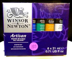 lot 180 image: NEW - Winsor & Newton Artisan Water-Mixable Oil Color Starter Set 21ml Set Of 6 ($59.99)