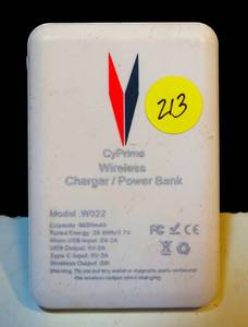 lot 213 image: CyPRIMO WIRELESS W022 POWER BANK