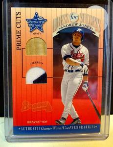 lot 232 image: RARE LIMITED (ONLY 50 IN WORLD) 2001 Leaf RS Dress for Success Prime Cuts Card #DFS10 Andruw Jones PATCH 2750 $$