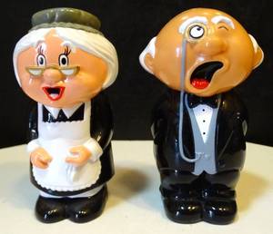 lot 240 image: VINTAGE FUNDAMENTAL SNEEZING & TALKING 1994 BUTLER AND MAID SALT & PEPPER SHAKERS $$