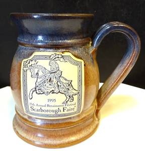 lot 242 image: RARE $$ COLLECTIBLE - 1995 Scarborough Faire Renaissance Festival Mug Stein Handmade KNIGHT