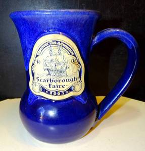 lot 245 image: $$ COLLECTIBLE - 2001 Scarborough Faire Renaissance Festival Mug Stein Handmade SAILING SHIP COBALT BLUE
