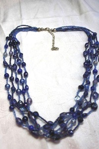 lot 79 image: Blue beaded 5-strand glass bead necklace. 18L with 2 extender.