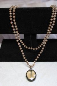 lot 108 image: Artisan crafted vintage faceted glass bead on copper wire necklace with hand soldered glass pendant. 16L with 3 copper chain extender