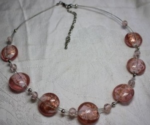 lot 145 image: Artisan crafted wire necklace made with Italian Venetian Aventurine pink disc glass beads. 18L with 3 extender