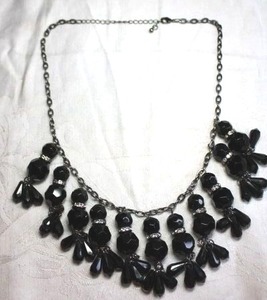 lot 166 image: Antiqued cable chain necklace with faceted garnet glass and rhinestone decorated dangles.16L with 2 extender Lobster clasp. Dangles about 2.25L