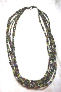 lot 183 image: Multi strand micro glass bead necklace with bronze color end caps and fish hook clasp. 18L