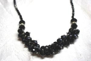lot 190 image: Faceted black bead and rhinestone decorated necklace with faceted micro bead yoke and magnetic clasp. (Likely German or Bohemian). 16L