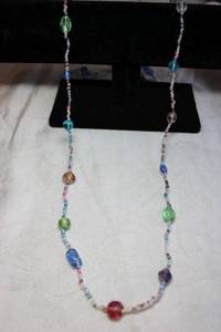 lot 203 image: Artisan crafted micro glass bead continuous necklace with glass station beads. 48L