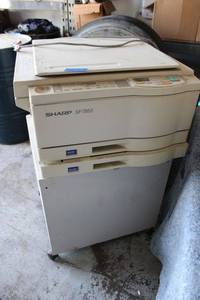 lot 47 image: LARGE Sharp SF-7850 Printer with rolling metal storage cabinet and extra toner cartridge