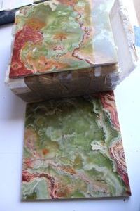 lot 254 image: Home Decor Green Onyx Tiles Still in Box, and Levolor faux wood blinds unopened - 27x72