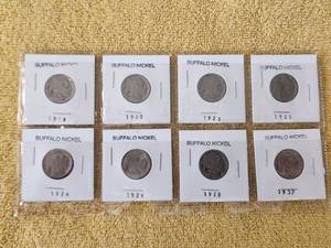 lot 127 image: Selection of Buffalo Nickels - 1919, 1920, 1923, 1925, 1926, 1929, 1920 and 1937
