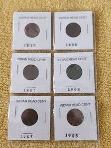 lot 132 image: Selection of Indian Head One Cent pieces - 1880, 1883, 1901, 1902, 1907, 1908