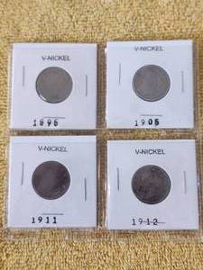 lot 147 image: Selection of V-Nickels - 1896, 1905, 1911, 1912