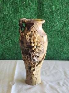 lot 30 image: Hand carved oriental stone vase- - grapevine theme