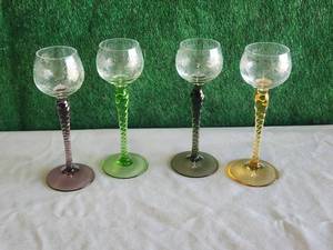 lot 34 image: Set of 4 vintage Bohemian etched crystal cordial glasses