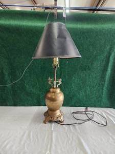 lot 113 image: Brass decorative brass lamp with shade