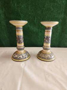 lot 218 image: Selection of 2 Italian hand-crafted candlestick holders - signed by artist
