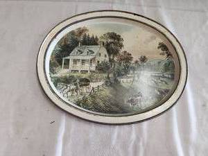 lot 238 image: Vintage metal platter - The American Homestead Summer - Currier and Ives