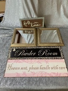 lot 84 image: Home wall decor - 2 matching mirrors- 3 sign - see pics