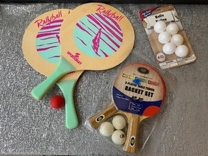 lot 52 image: Ping pong paddles - ping pong balls - wooden paddle set - see pics