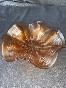 lot 131 image: Fenton  - very old - peacock tail - ruffled panel compote dish - very nice