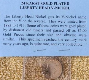 lot 207 image: 1906 24kt gold plated V-Nickel