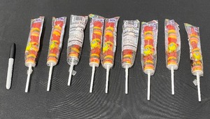 lot 17 image: Lot Of 9 - New SpongeBob Krabby Patties Gummys On A Stick, 1.5 Oz. Each - As Shown
