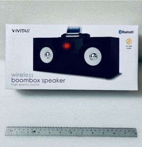 lot 36 image: New Vivitar Wireless Bluetooth Boombox Speaker With LED Light Display, Black - As Shown