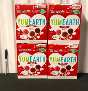 lot 59 image: Lot Of 4 - New YumEarth Valentine Exchange Wrapped Organic Lollipops, 112 Total Pieces, 6.11 Oz Per Box - As Shown
