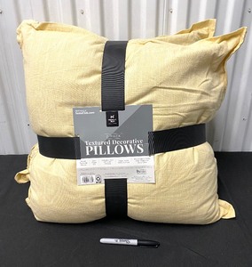 lot 97 image: New Members Mark 2Ct Textured Decorative Woven Yellow Pillows, 22 x 22 - As Shown