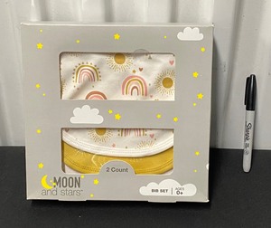 lot 94 image: New Moon & Star Baby 2 Ct White & Gold Bib Set, Ages 0 - As Shown