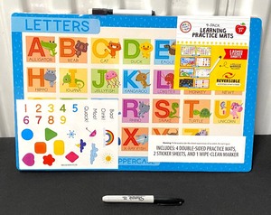 lot 101 image: New Ready For School 4-Pack Learning, 4 Double-Sided Practice Mats, 2 Sticker Sheets & 1 Wipe Clean Marker For Ages 3 - As Shown
