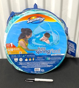 lot 143 image: New SwimWays Blue Baby Spring Float With Sun Canopy, 9-24 Months, 36 x 29 - As Shown - Retails $30