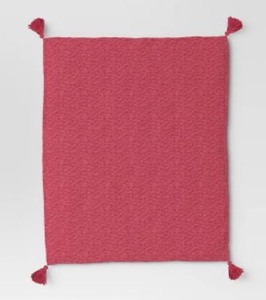 lot 215 image: New Threshold Textured Knit Throw Blanket With Tassels In Pink - As Shown